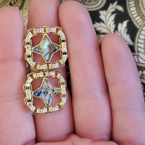 New Gold Wrapped Abalone Shell Stud Earrings. - Picture 2 of 16